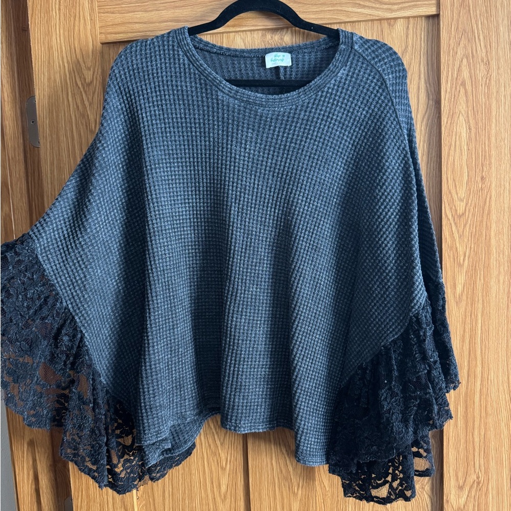 Elegant Black Lace Trim Sweater